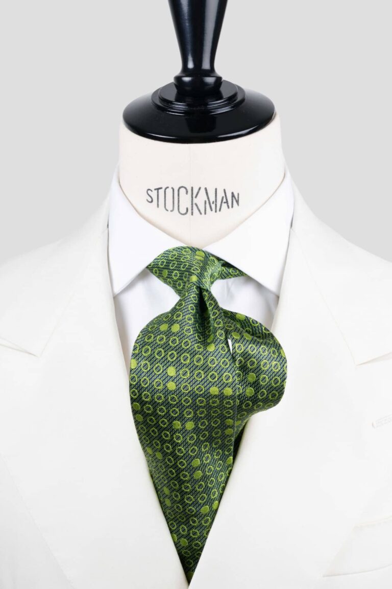 Cravate 7 plis verte - Soie imprimée madder - fait main à Paris