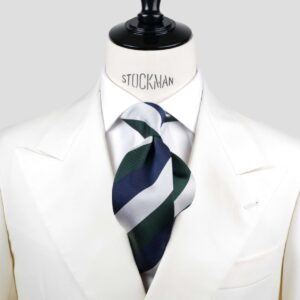 Cravate vert bleu rayures blocs – Soie tissée 3 plis artisanale