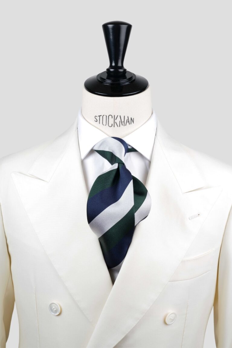 Cravate vert bleu rayures blocs - Soie tissée 3 plis artisanale