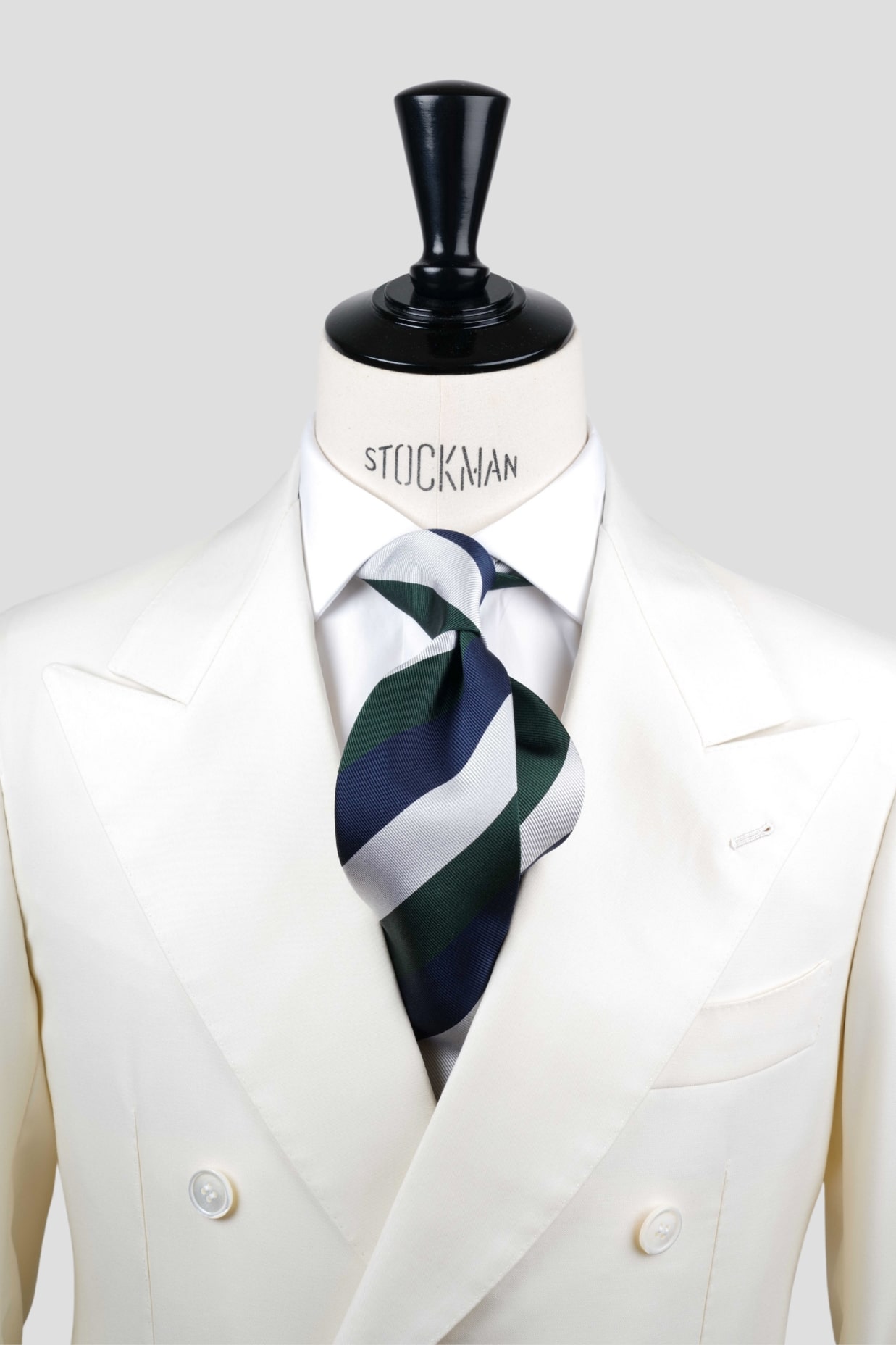 Cravate vert bleu rayures blocs - Soie tissée 3 plis artisanale