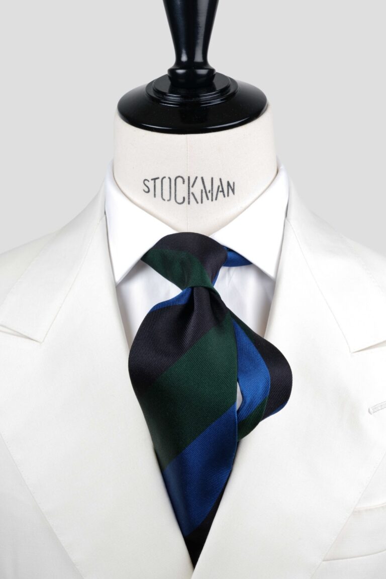 Cravate bleu rayures blocs - Soie tissée 3 plis artisanale