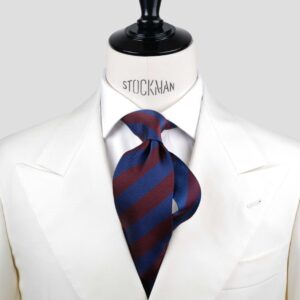 Cravate bleu navy rayures blocs – Soie tissée 3 plis artisanale