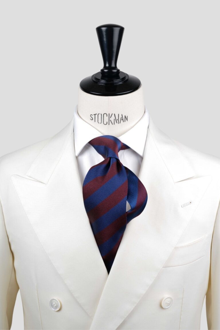 Cravate bleu navy rayures blocs - Soie tissée 3 plis artisanale