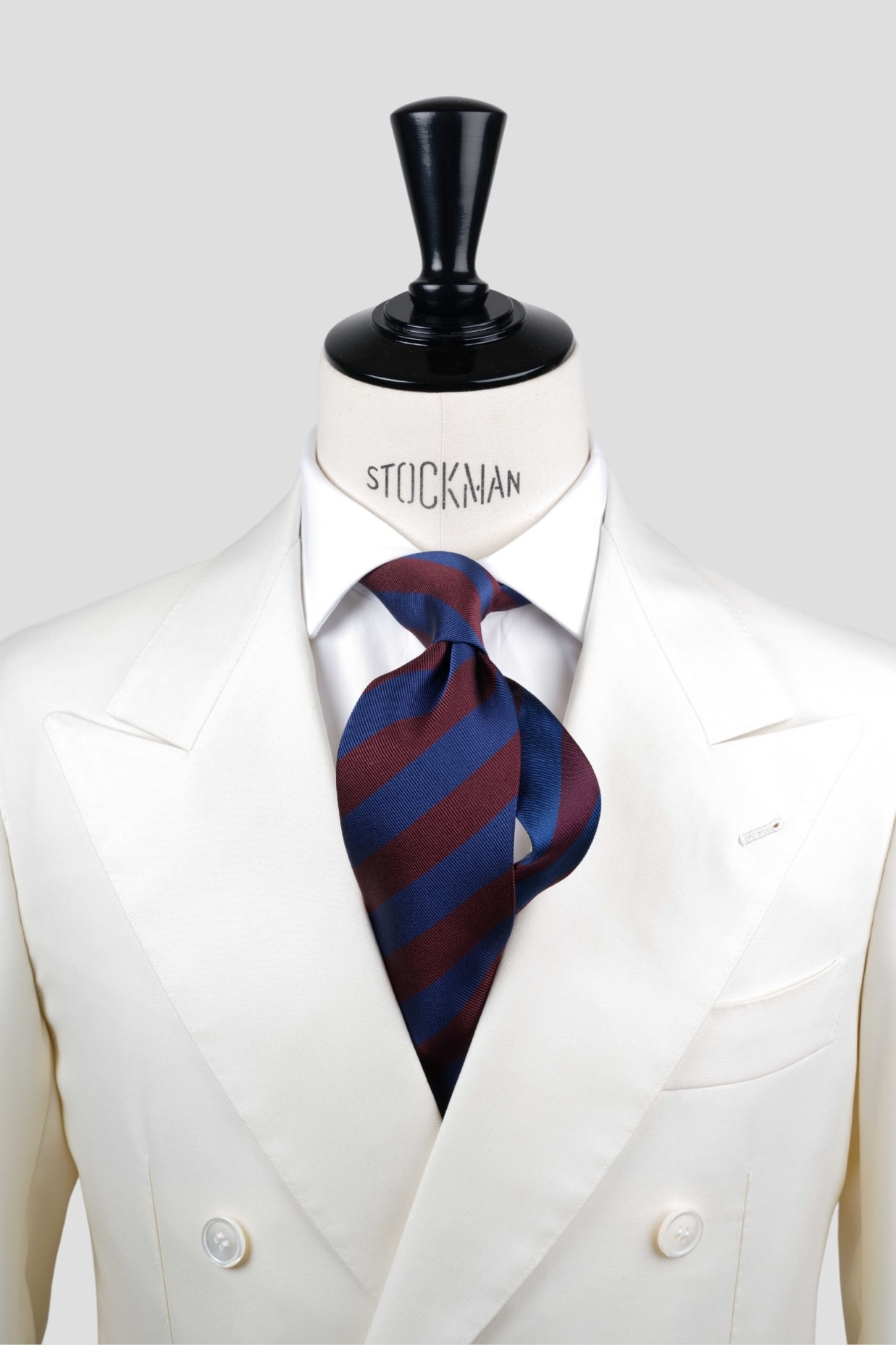 Cravate bleu navy rayures blocs - Soie tissée 3 plis artisanale