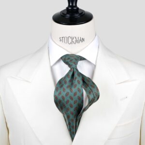 Cravate verte – Soie imprimée madder – 7 plis artisanale