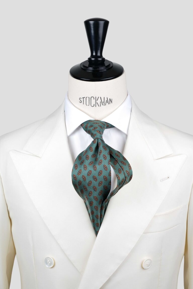 Cravate verte - Soie imprimée madder - 7 plis artisanale