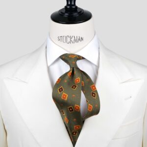 Cravate 7 plis verte – Soie imprimée madder – fait main en Italie