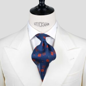 Cravate 7 plis bleu – Soie imprimée madder – fait main en Italie