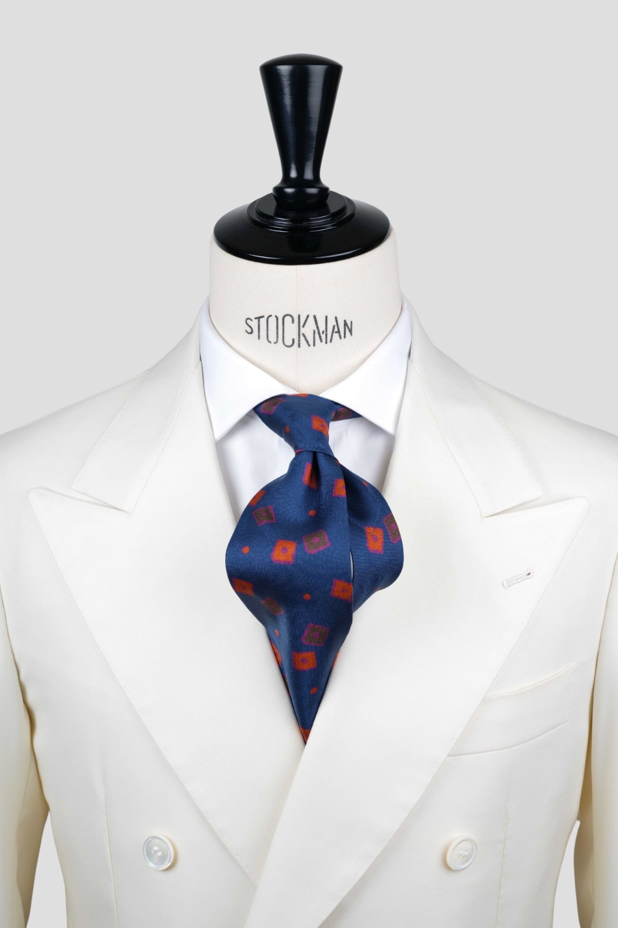 Cravate 7 plis bleu - Soie imprimée madder - fait main en Italie