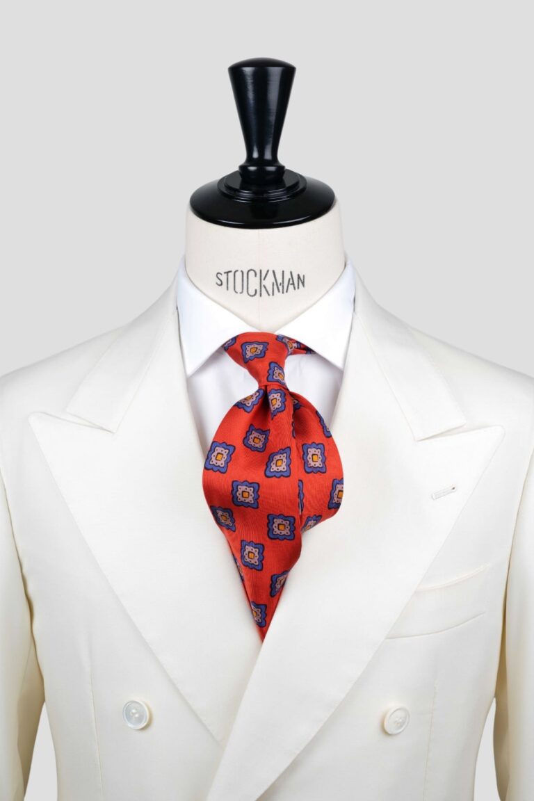 Cravate corail - Soie imprimée madder - 7 plis artisanale