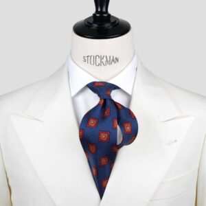 Cravate 7 plis bleu marine – Soie imprimée madder – fait main en Italie