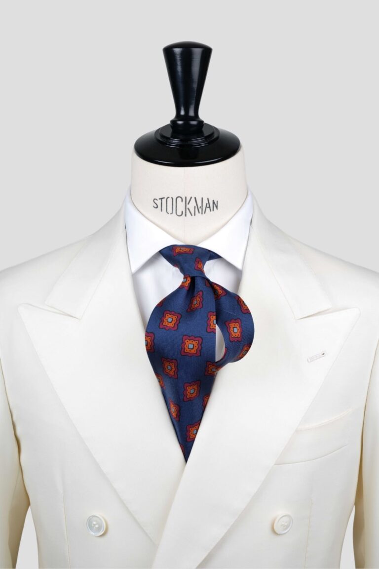 Cravate 7 plis bleu marine - Soie imprimée madder - fait main en Italie (Copie)