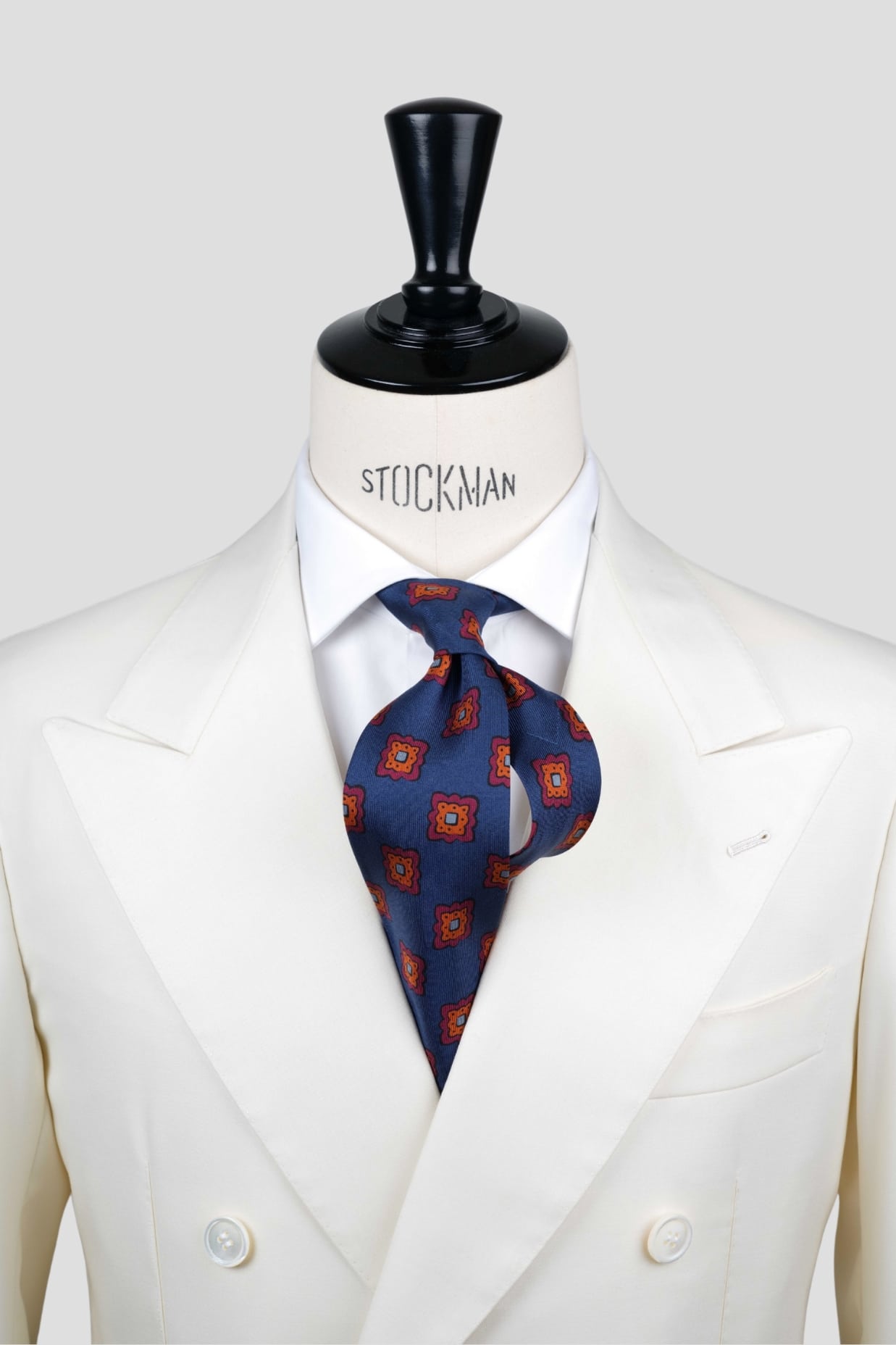 Cravate 7 plis bleu marine - Soie imprimée madder - fait main en Italie (Copie)