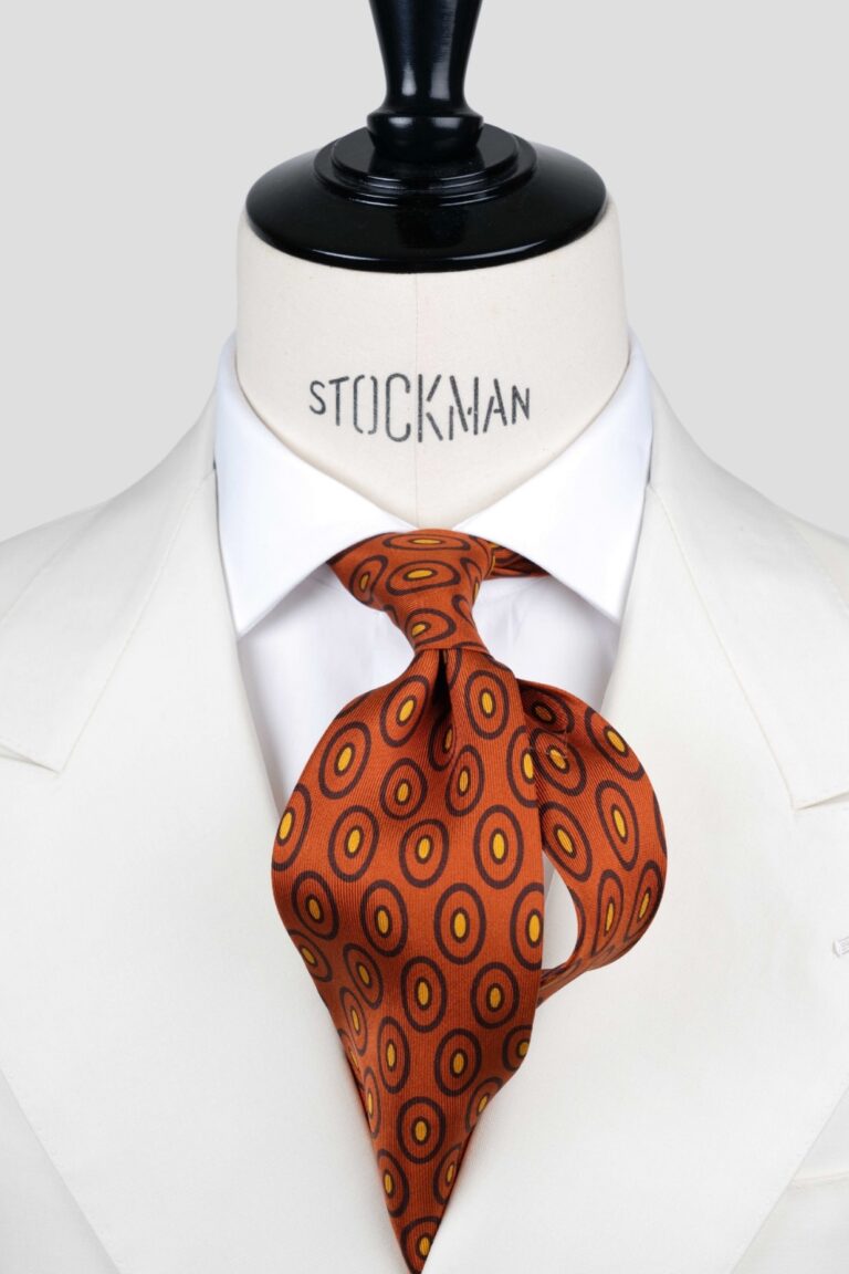 Cravate terracota - Soie imprimée madder - 7 plis artisanale