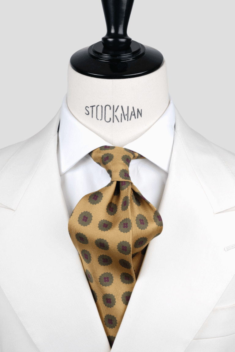 Cravate marron clair - Soie imprimée madder - 7 plis artisanale