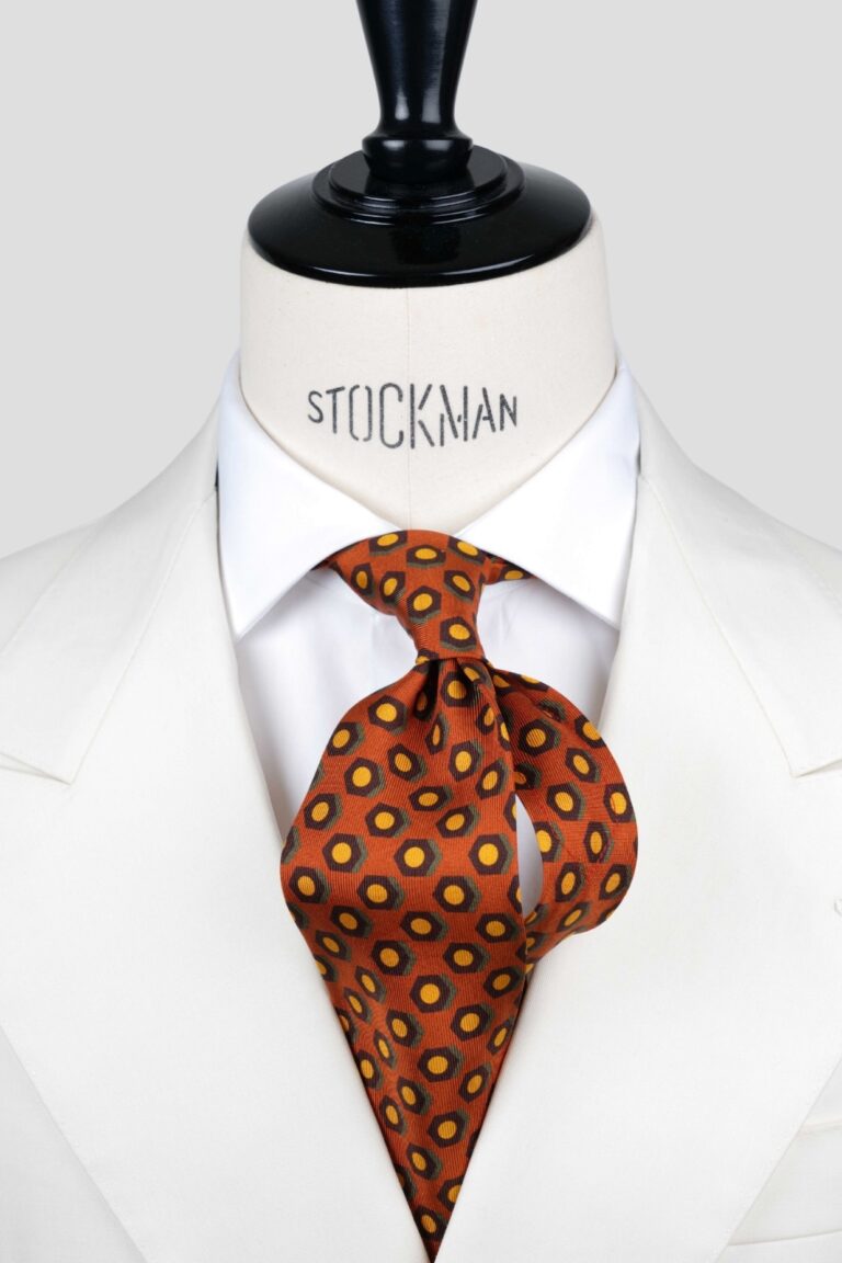 Cravate marron foncé - Soie imprimée madder - 7 plis artisanale