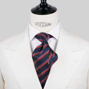 Cravate bleu marine à rayures – Soie tissée 3 plis artisanale