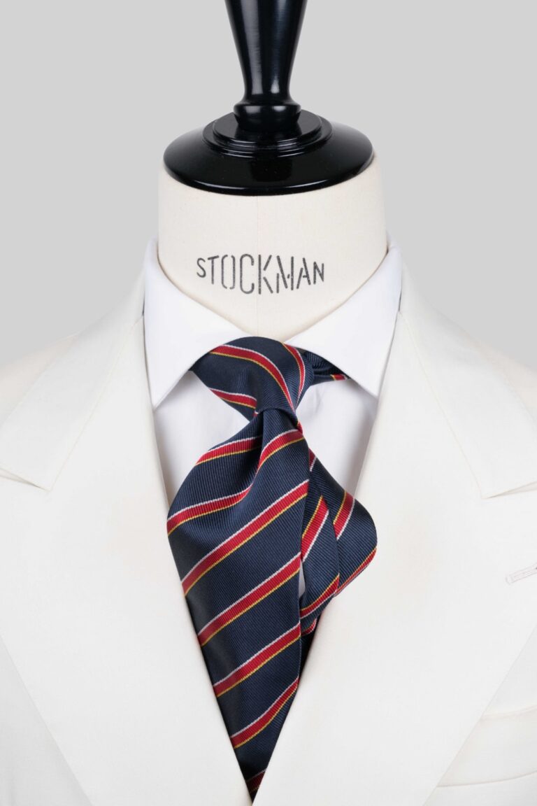 Cravate bleu marine à rayures - Soie tissée 3 plis artisanale