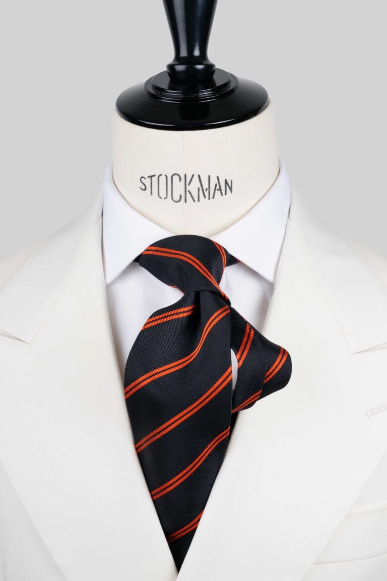 Cravate bleu à rayures - Soie tissée 3 plis artisanale