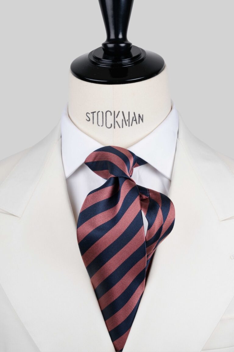 Cravate bleu et rose rayures - Soie tissée 3 plis artisanale