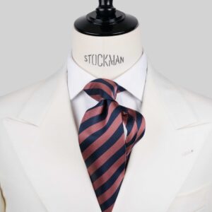 Cravate bleu et rose rayures – Soie tissée 3 plis artisanale