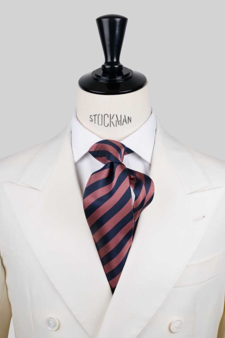 Cravate bleu et rose rayures - Soie tissée 3 plis artisanale