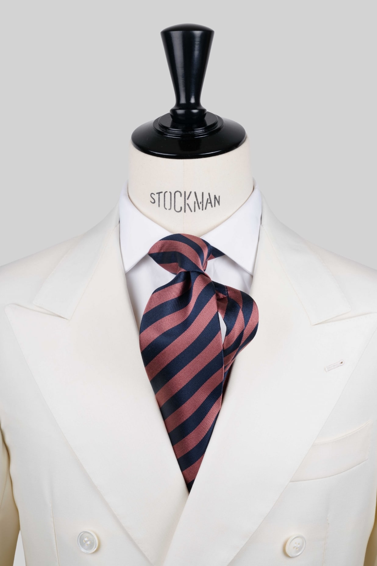 Cravate bleu et rose rayures - Soie tissée 3 plis artisanale