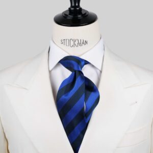 Cravate bleu rayures – Soie tissée 3 plis artisanale