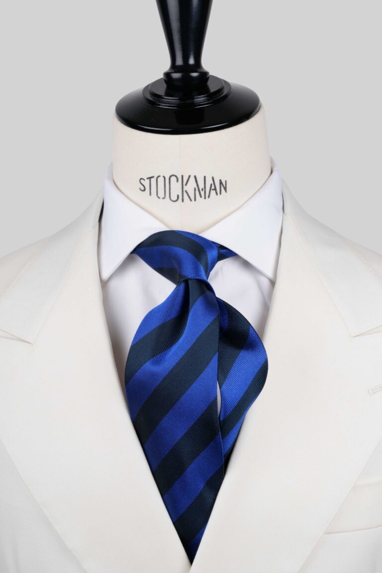 Cravate bleu rayures - Soie tissée 3 plis artisanale