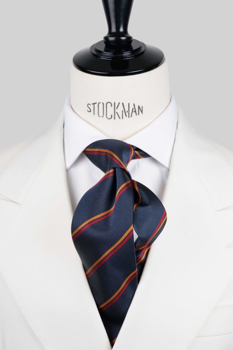 Cravate bleu marine rayée - Soie tissée 3 plis artisanale