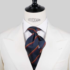 Cravate bleu marine rayée – Soie tissée 3 plis artisanale