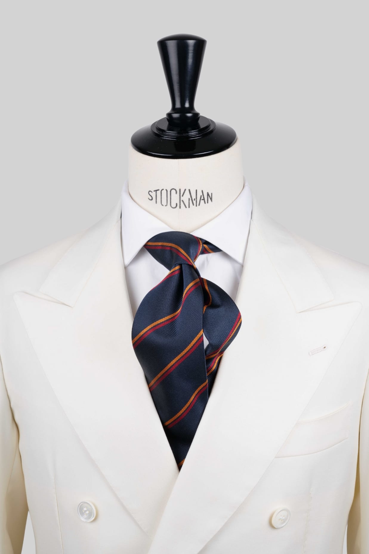 Cravate bleu marine rayée - Soie tissée 3 plis artisanale