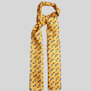 Echarpe tubulaire, soie jaune, motif animaux – Confectionnée à Paris