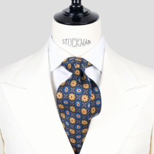 Cravate bleu motif cachemire – Soie imprimée 3 plis artisanale