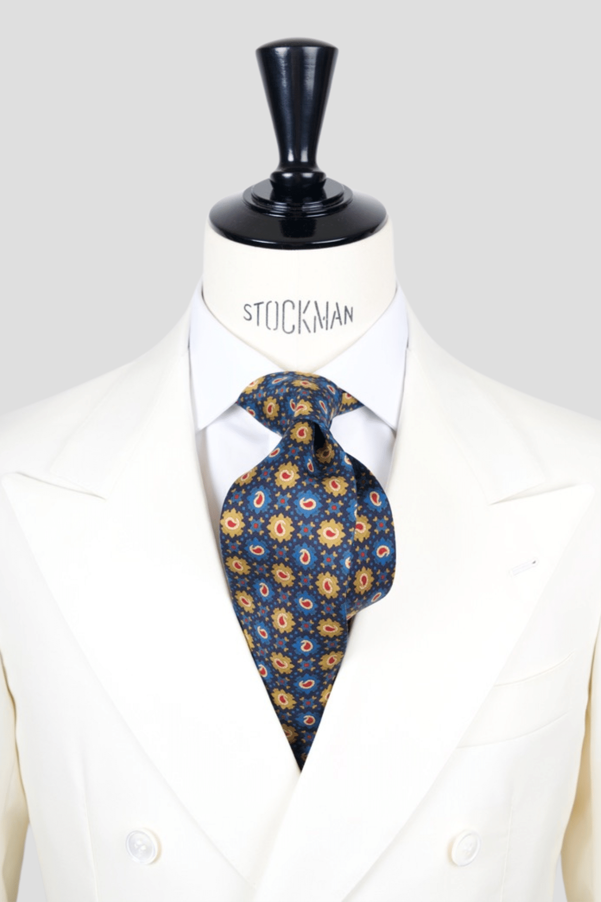 Cravate bleu motif cachemire - Soie imprimée 3 plis artisanale