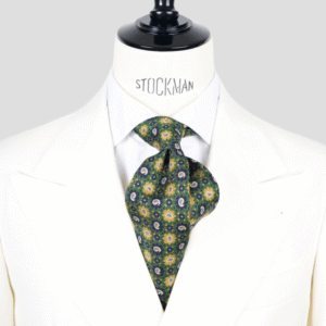 Cravate verte motif cachemire – Soie imprimée 3 plis artisanale