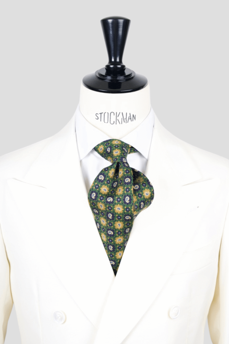 Cravate verte motif cachemire - Soie imprimée 3 plis artisanale