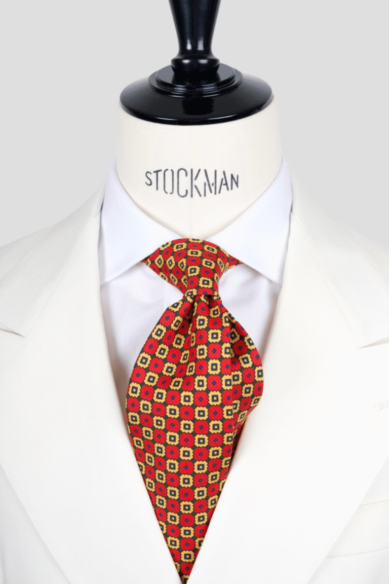 Cravate rouge - Soie imprimée 3 plis artisanale