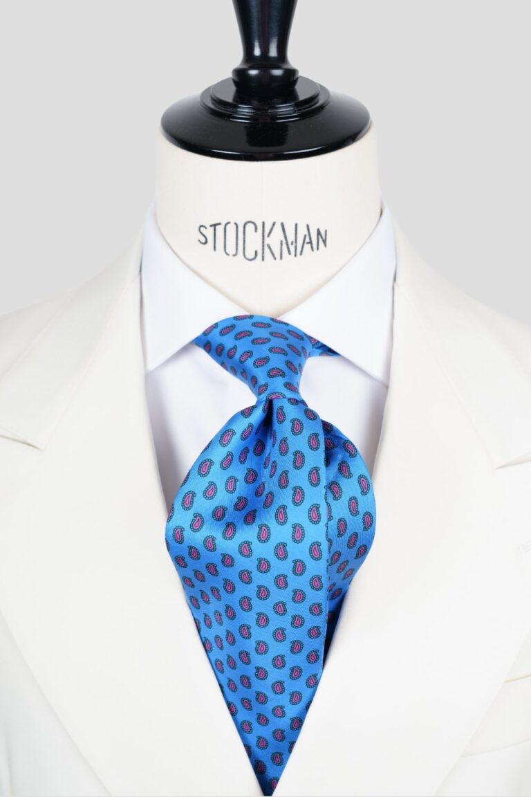 Cravate bleu clair à motif cachemire – Soie imprimée 3 plis