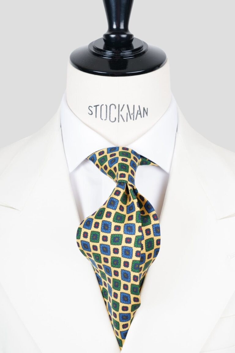 Cravate jaune - Soie imprimée 3 plis artisanale