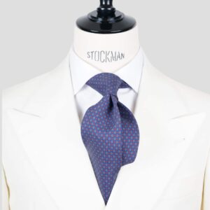 Cravate bleu – Soie imprimée ancient MADDER – 3 plis artisanale