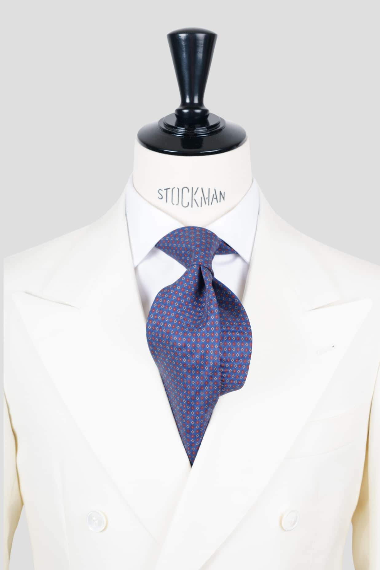 Cravate bleu - Soie imprimée ancient MADDER - 3 plis artisanale