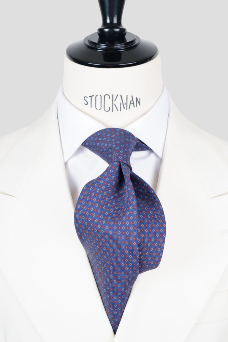 Cravate bleu - Soie imprimée ancient MADDER - 3 plis artisanale