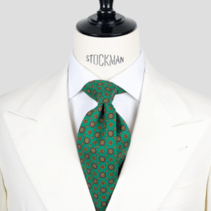 Cravate verte motif géométrique – Soie imprimée 3 plis artisanale