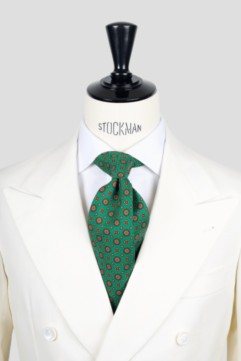 Cravate verte motif géométrique - Soie imprimée 3 plis artisanale