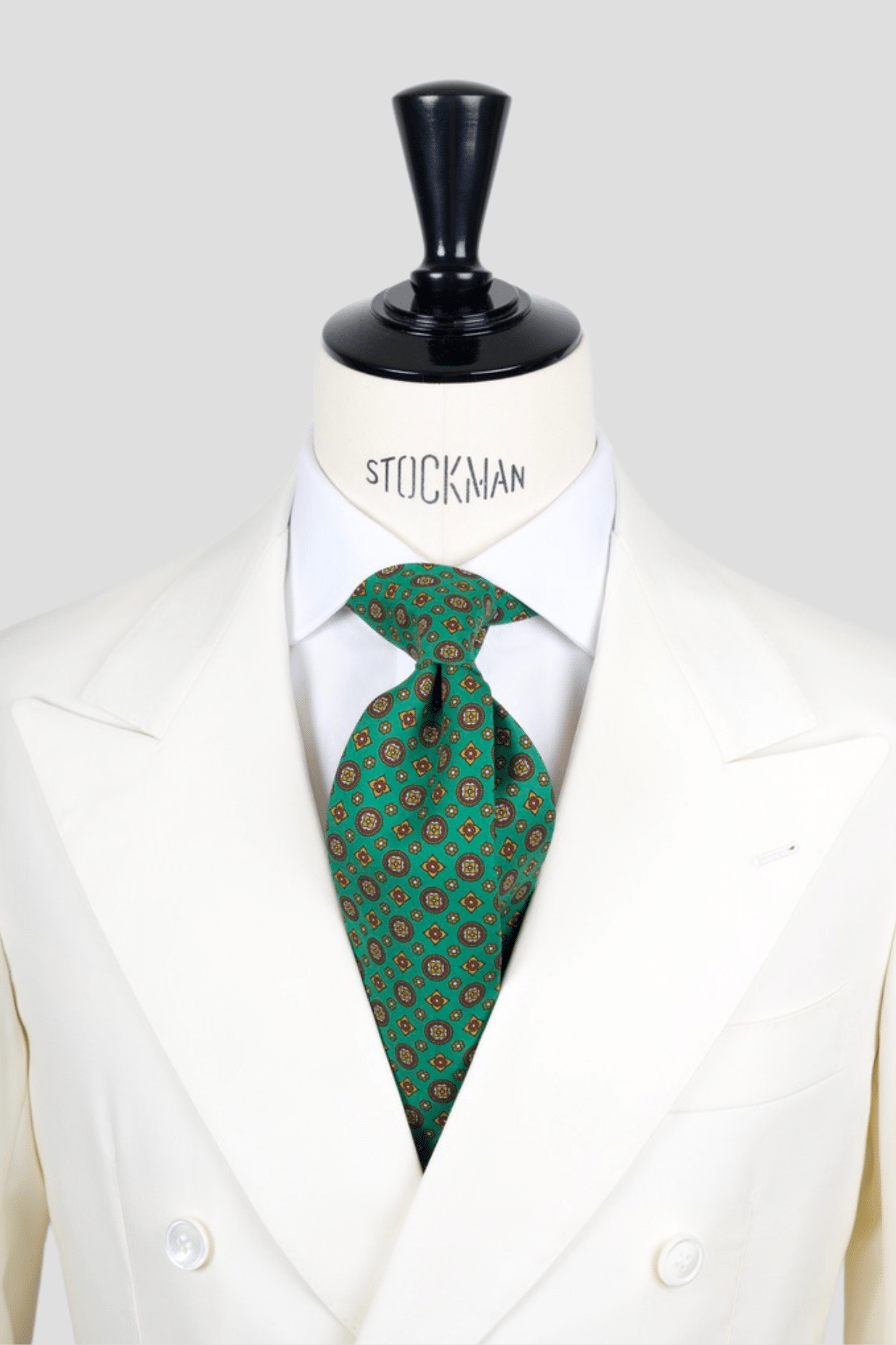 Cravate verte motif géométrique - Soie imprimée 3 plis artisanale