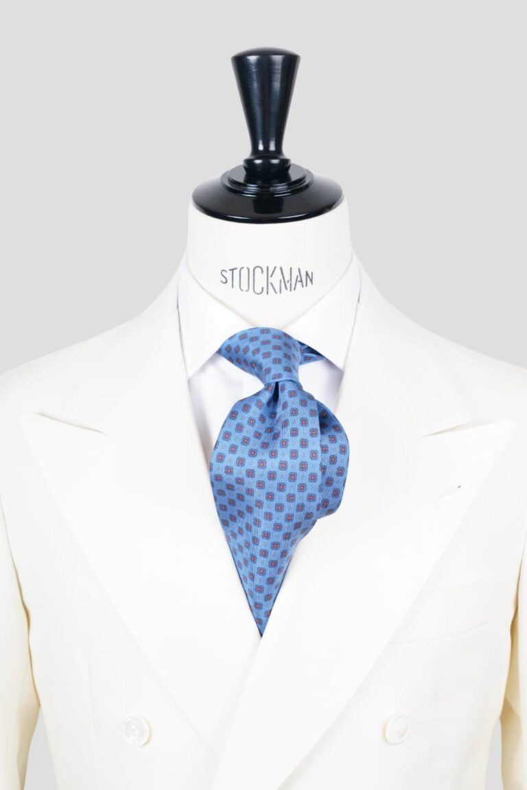 Cravate bleu ciel - Soie imprimée 3 plis artisanale