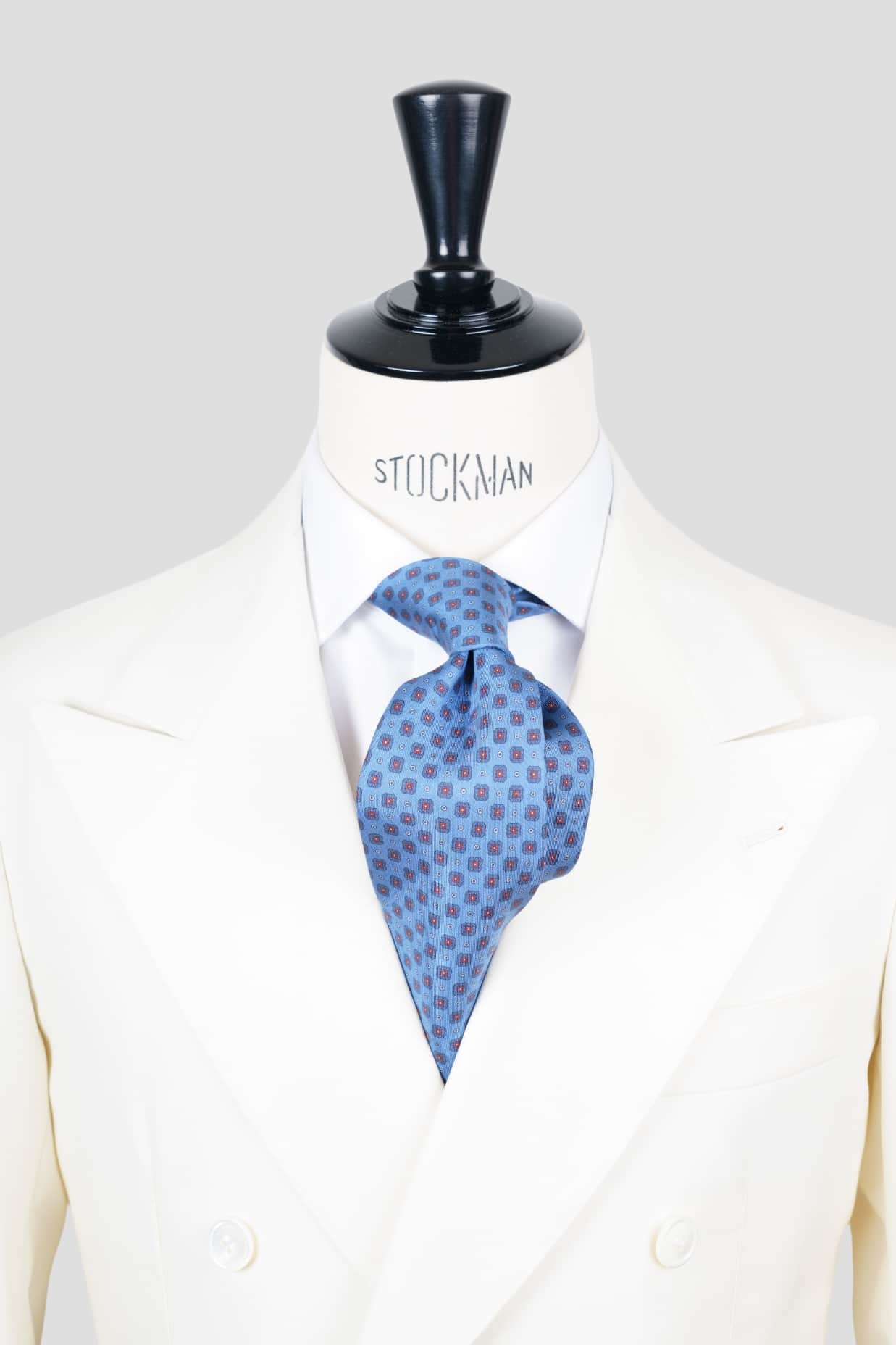 Cravate bleu ciel - Soie imprimée 3 plis artisanale