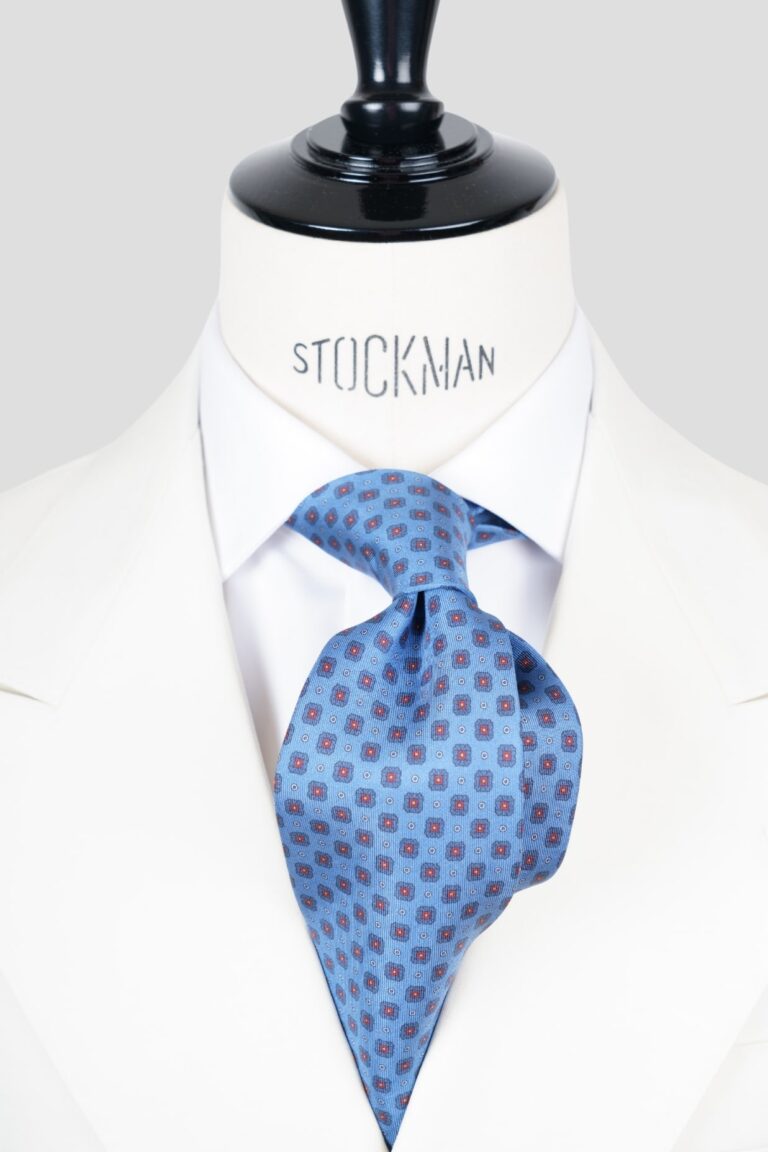 Cravate bleu ciel - Soie imprimée 3 plis artisanale