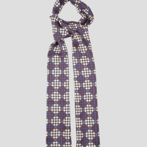 Echarpe tubulaire en soie, motif cachemire, bleu rouge vert et ocre – Confectionnée à Paris